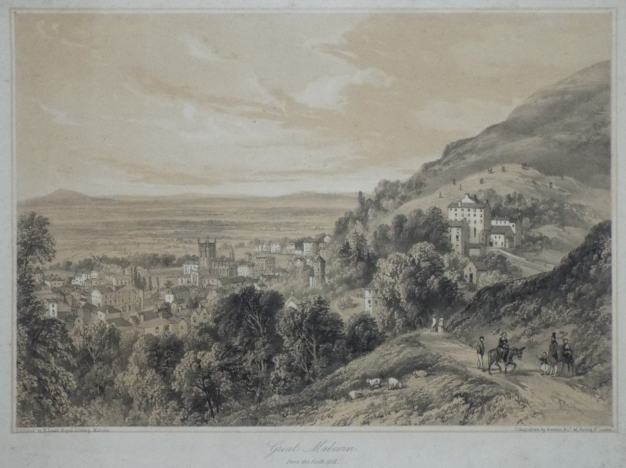 Lithograph - Great Malvern from the North Hill. - Newman
